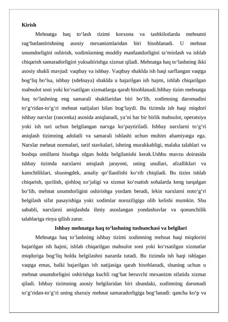 Mehnatga haq to‘lashning ishbay tizimida narxlarni aniqlash 2