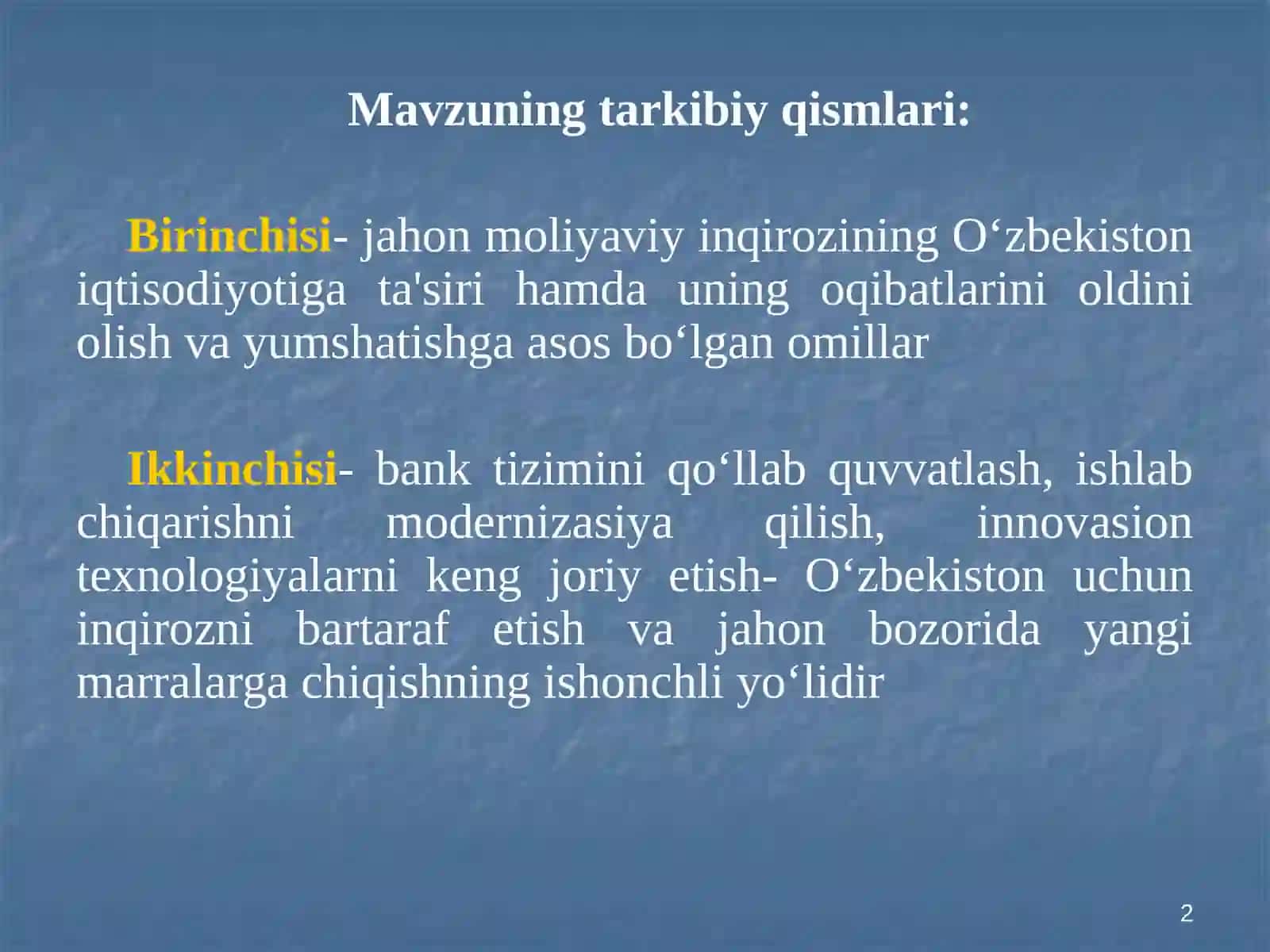 Iqtisodiyotni davlat tomonidan tartibga solish fanidan ta’lim 2