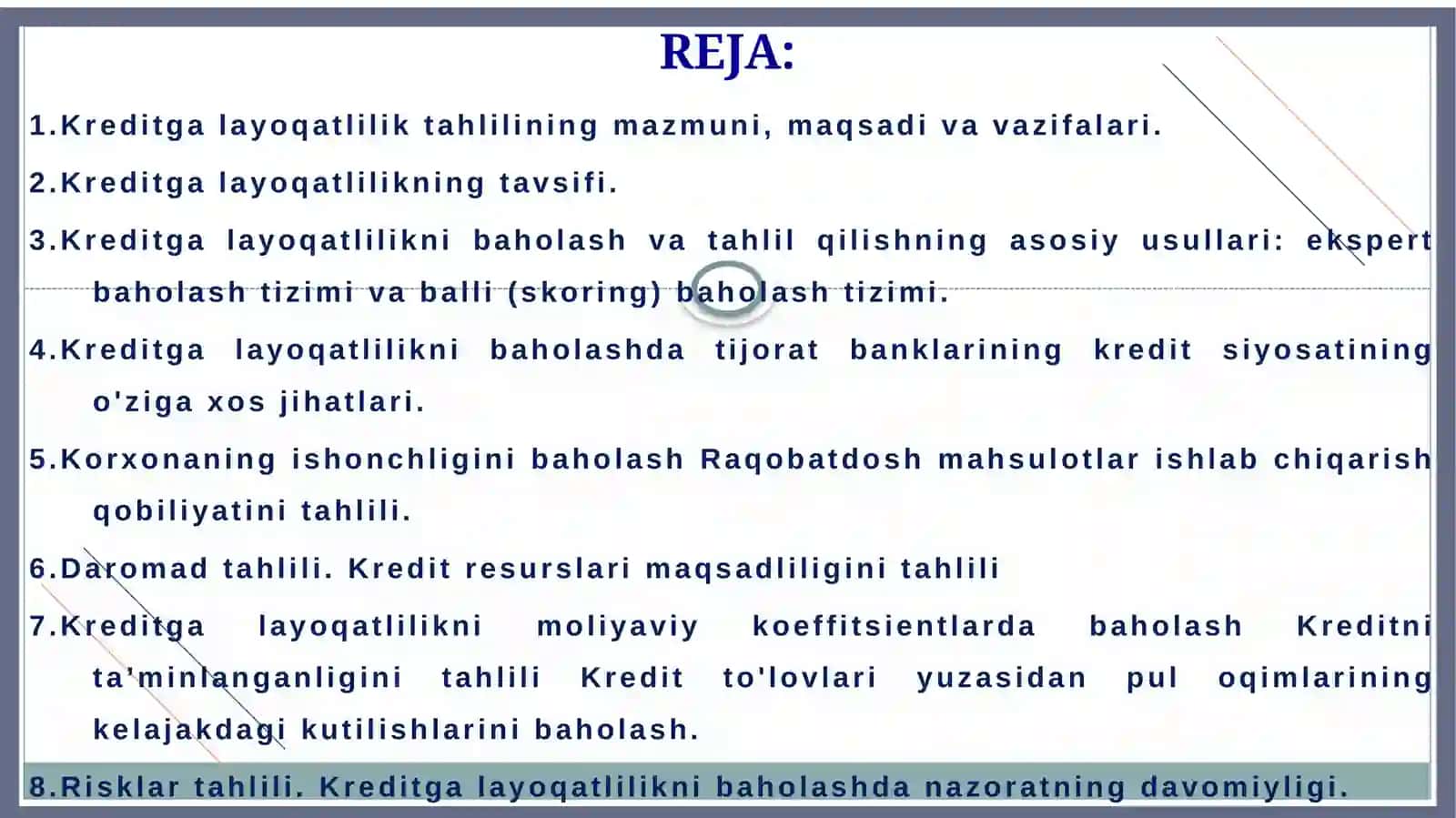 KREDITGA LAYOQATLILIK TAHLILI 2