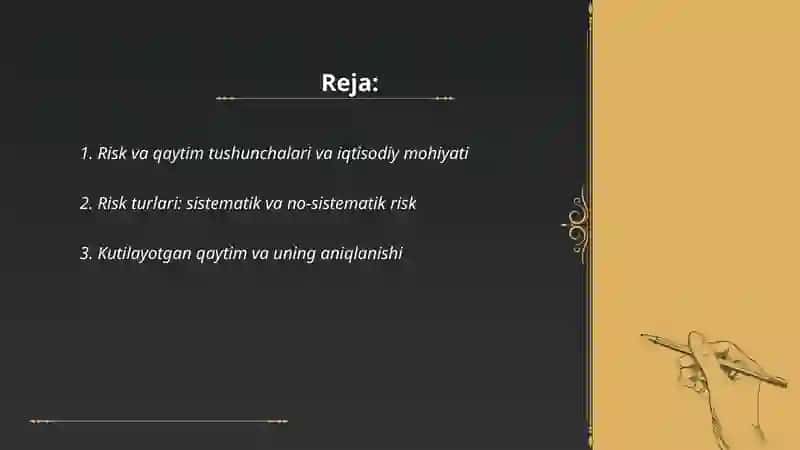 Risk va qaytimning mohiyati va hisoblanishi 2