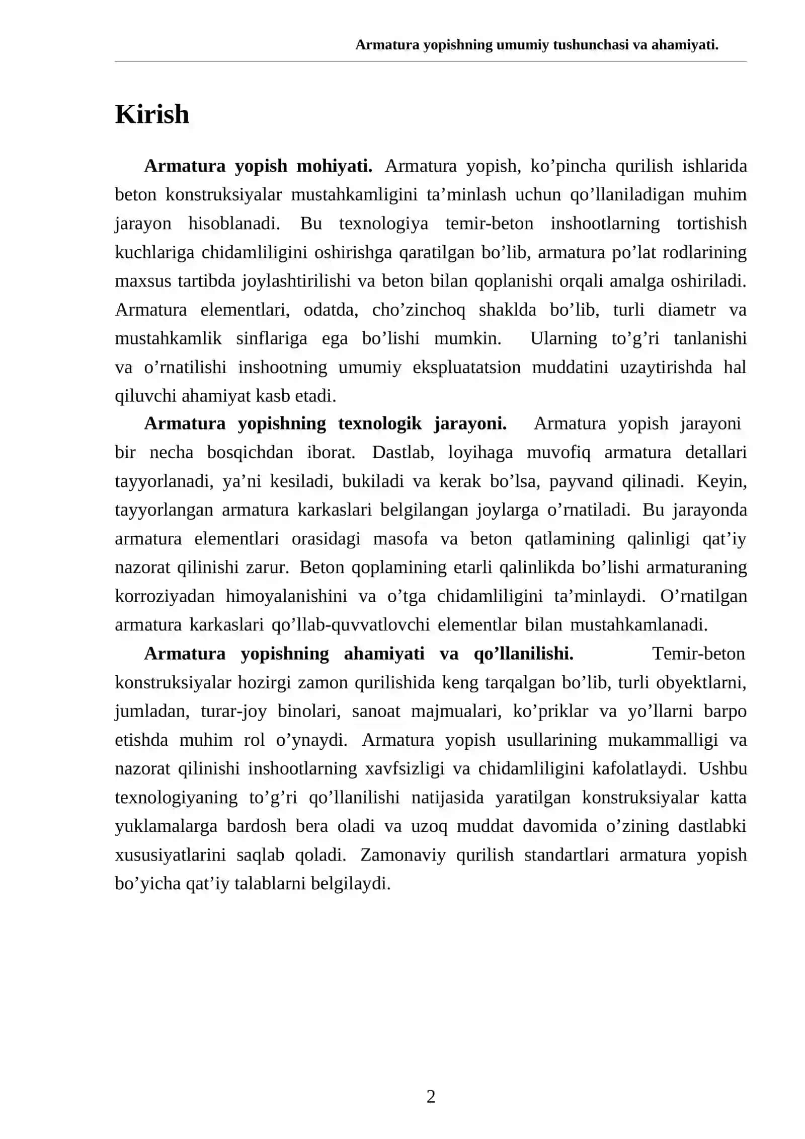 Armatura yopishning umumiy tushunchasi va ahamiyati 2