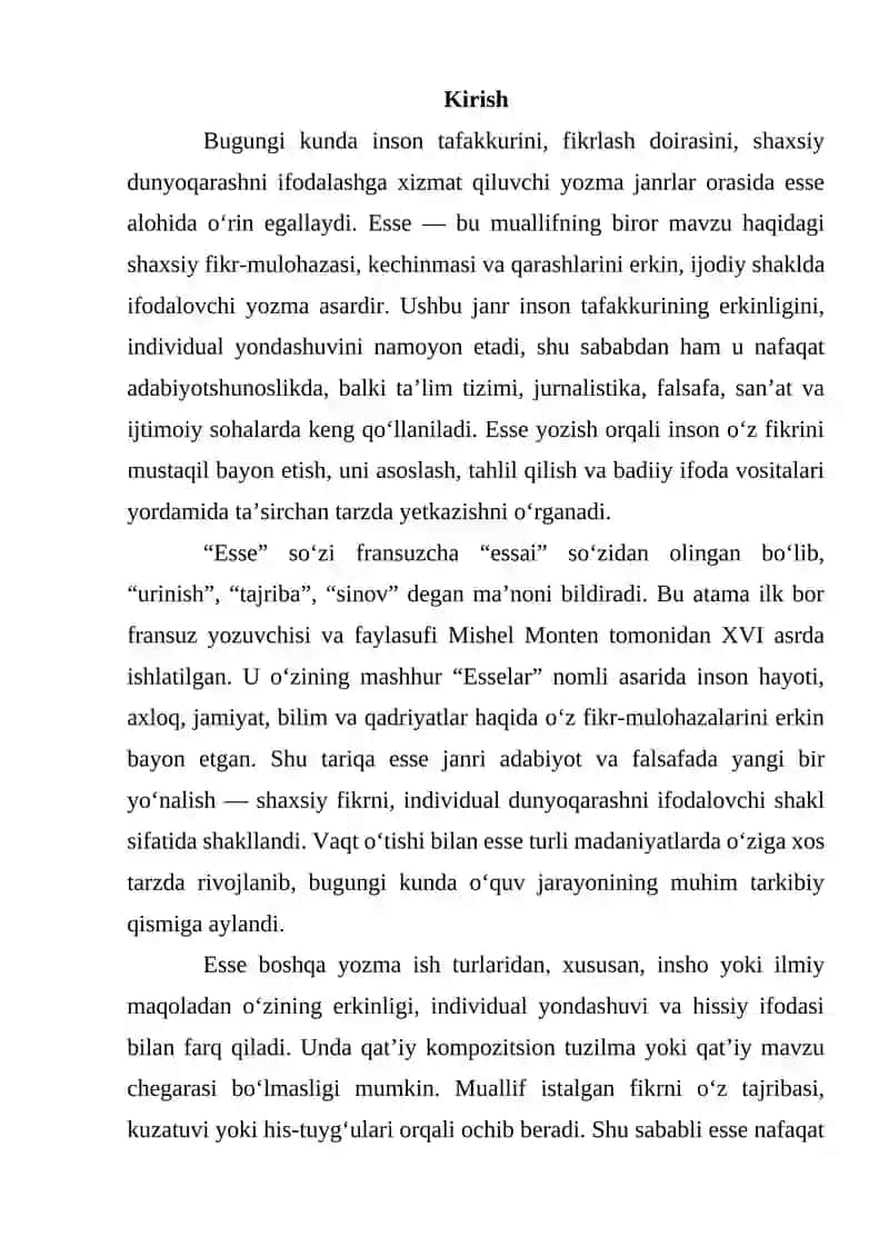 Esse haqida tushuncha. Esse turlari. 2
