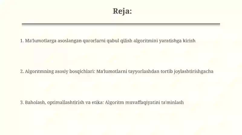 Ma'lumotlar asosida qaror qabul qilish algoritmini ishlab chiqish 2