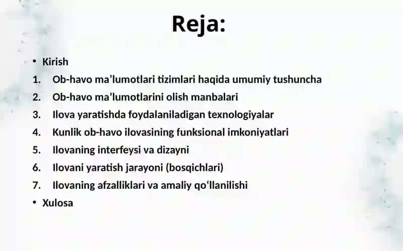 Kunlik ob-havo ma'lumotlari ilovasini yaratish 2