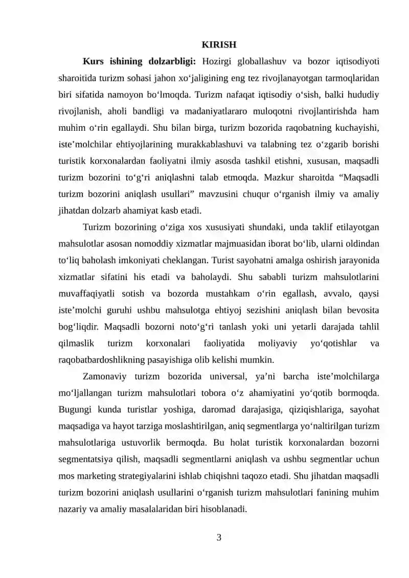 Maqsadli turizm bozorini aniqlash usullari 2