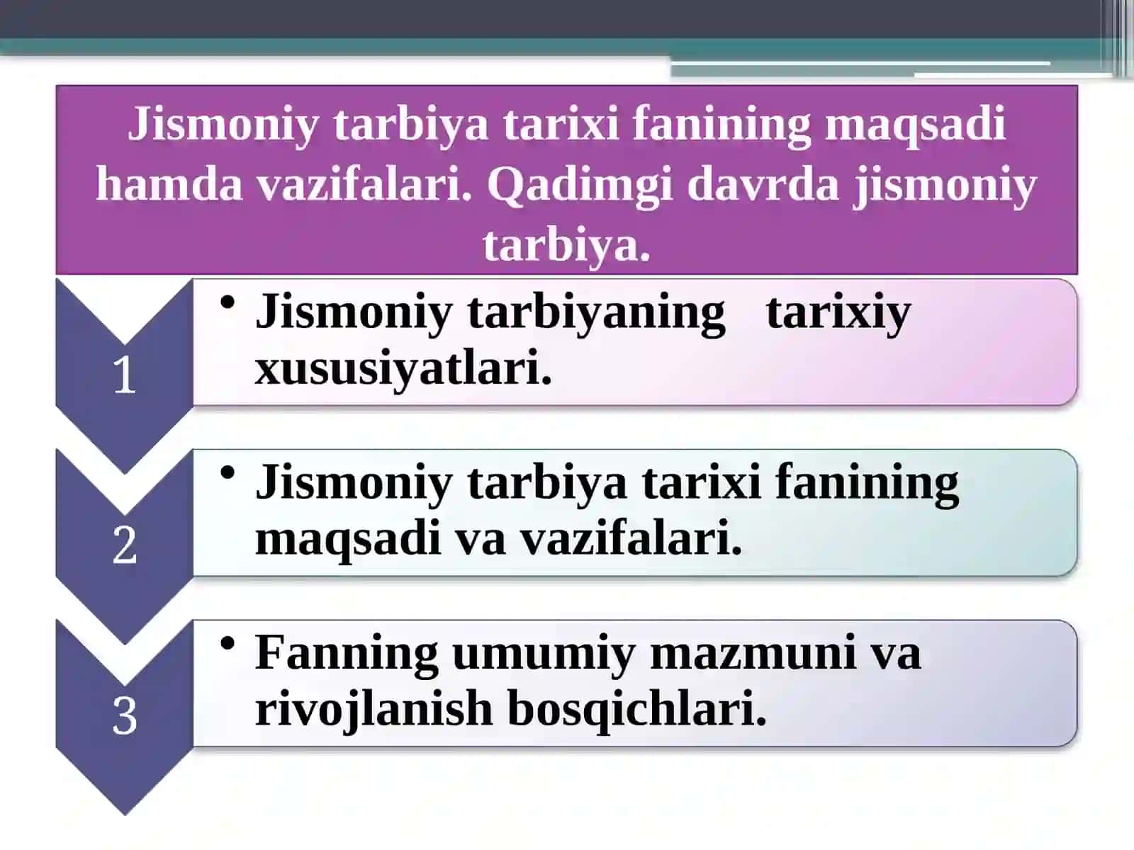 Jismoniy tarbiya tarixi fanining maqsadi hamda vazifalari. Qadimgi davrda jismoniy tarbiya 2