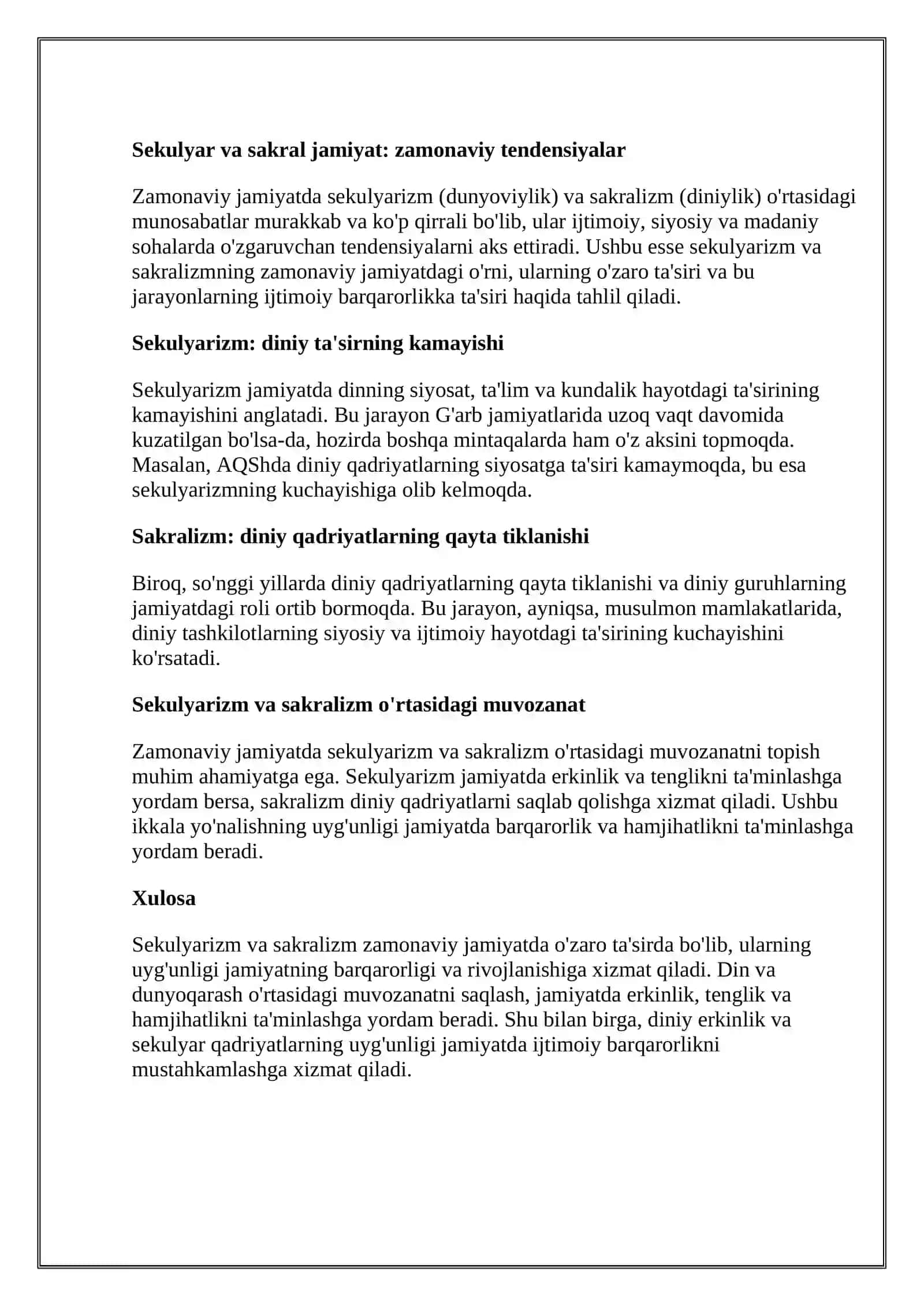 Sekulyar va sakral jamiyat: zamonaviy tendensiyalar 2