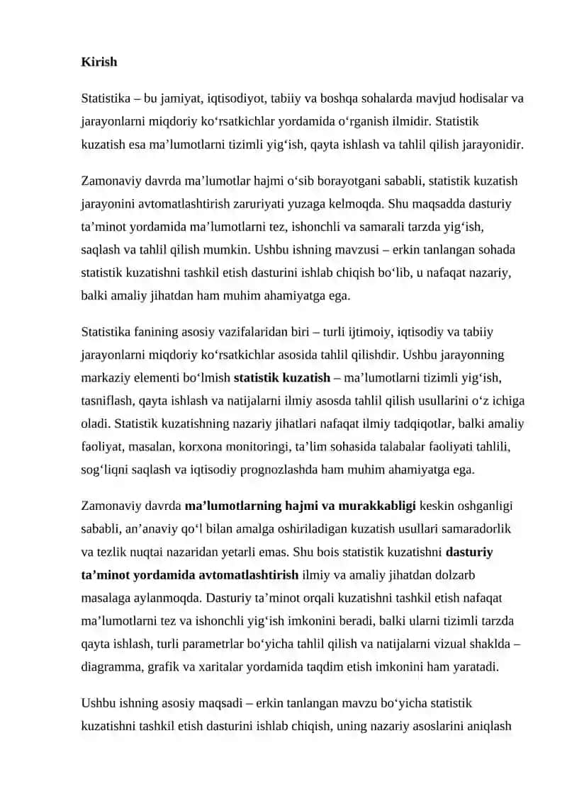 Statistik Kuzatishni Tashkil Etish Dasturini Ishlab Chiqish 2