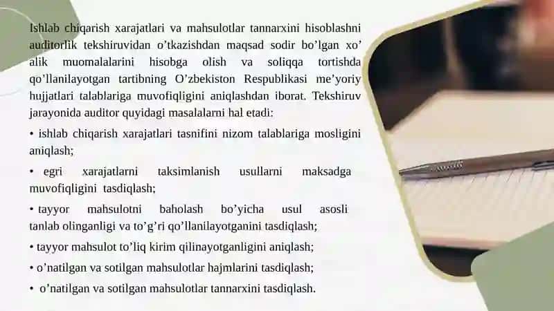 Aksiyadorlik jamiyatida umumiy ishlab chiqarish xarajatlari auditi 2