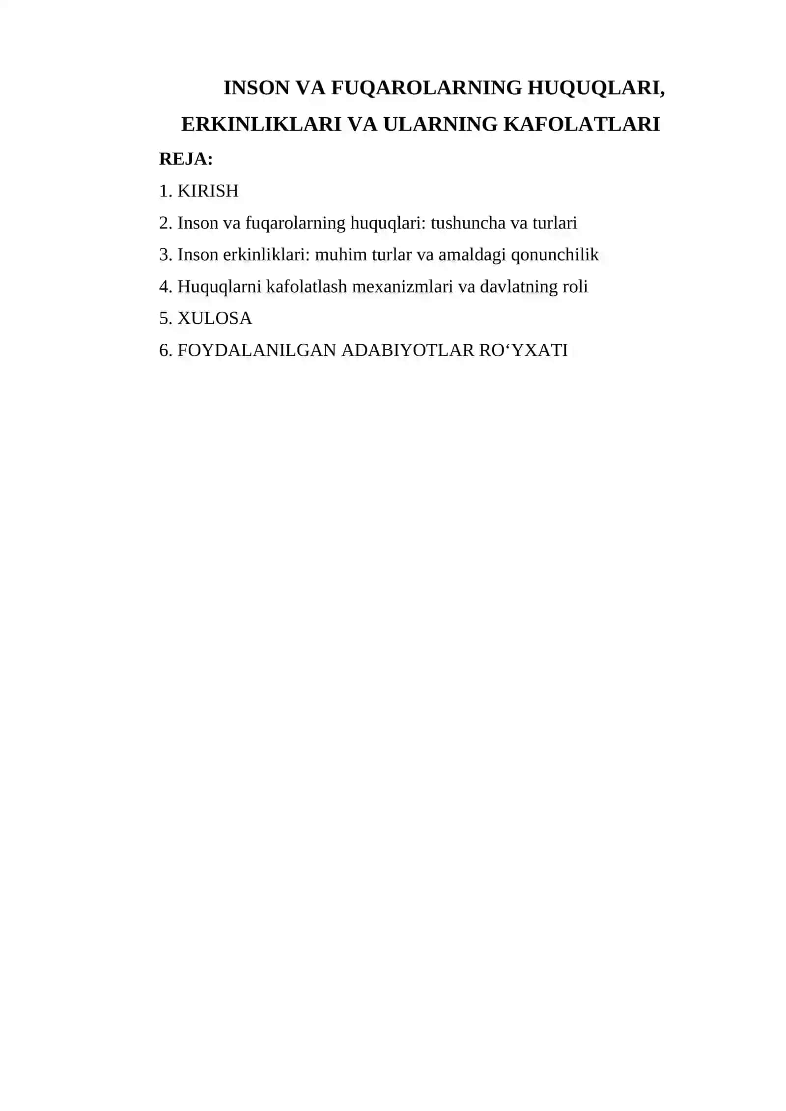 INSON VA FUQAROLARNING HUQUQLARI, ERKINLIKLARI VA ULARNING KAFOLATLARI 2