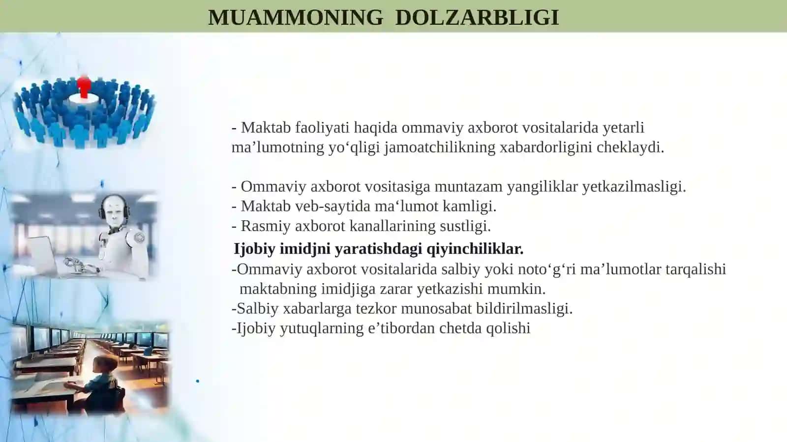 “MAKTABNING OMMAVIY AXBOROT VOSITALARI BILAN ISHLASH SAMARADORLIGINI OSHIRISH” 2