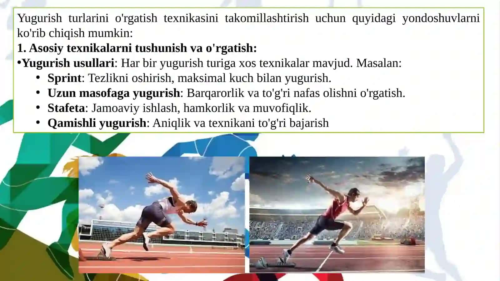 Yugurish turlari oʻrta masofa texnikasini oʻrgatishni takomillashtirish 2