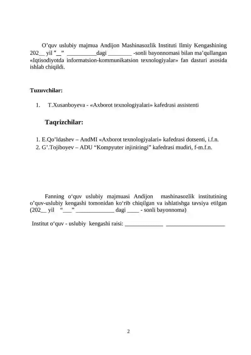 Iqtisodiyotda informatsion-kommunikatsion texnologiyalar 2