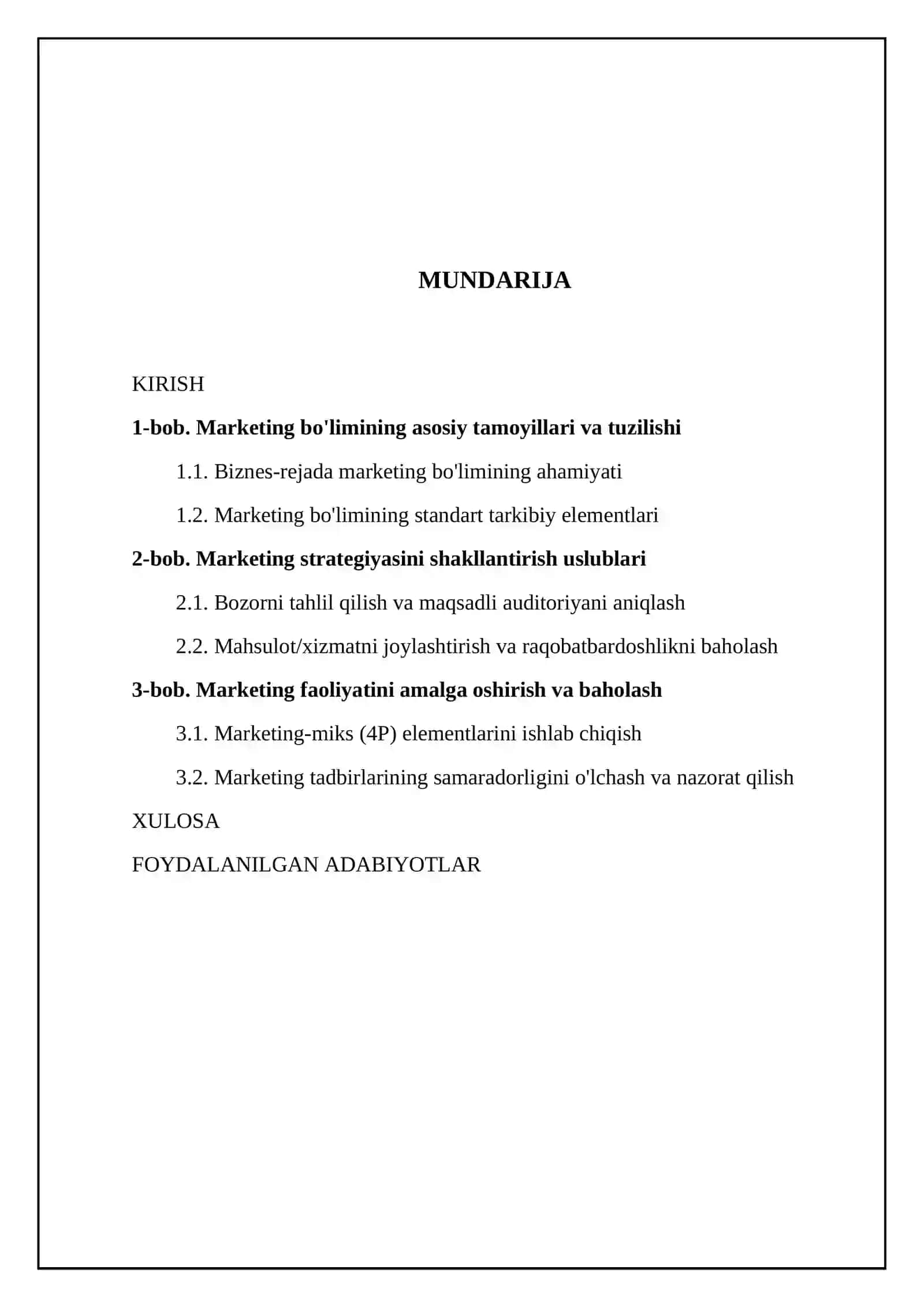 Biznes-rejaning marketing boʻlimini shakllantirish usullari 2