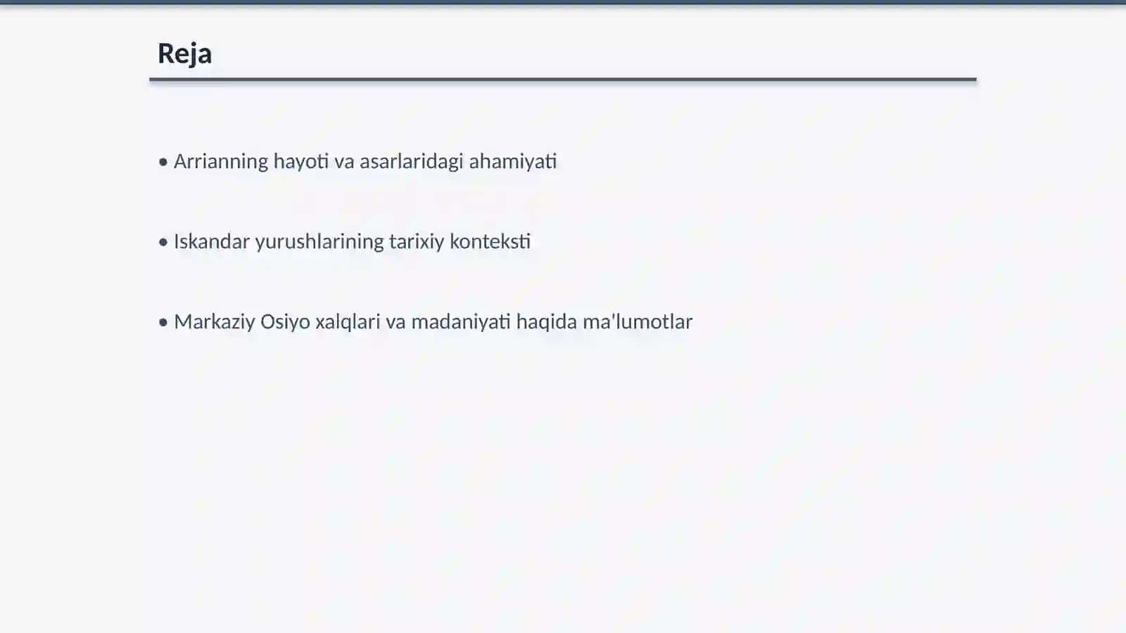 Arrianning “Iskandar yurushlari” asarisini o‘rganish va uning asosida Markaziy Osiyo tarixiga oid ma’lumotnoma tayyorlash 2