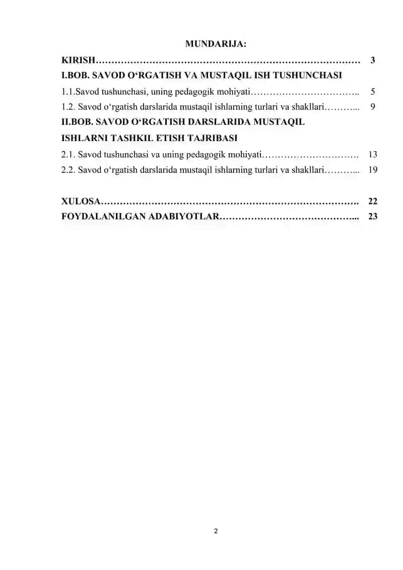 SAVOD O‘RGATISH DARSLARIDA O‘QUVCHILARNING MUSTAQIL ISHLARINI TASHKIL ETISH. 2