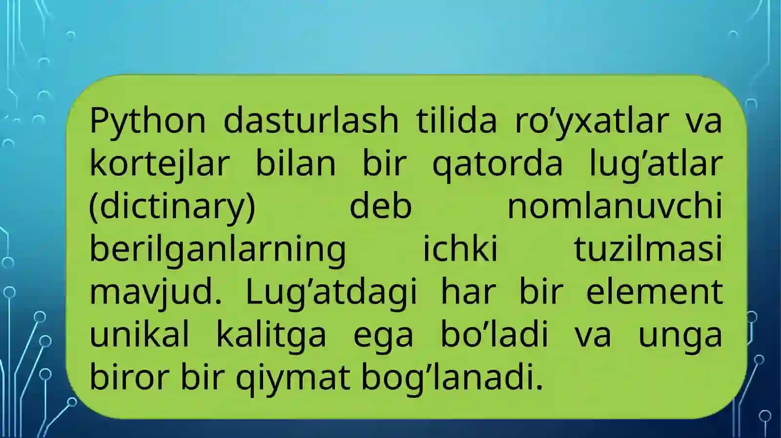 Pythonda lug‘atlar va to‘plamlar bilan ishlash 2