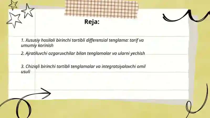 Xususiy hosilali birinchi tartibli differensial tenglamalar 2