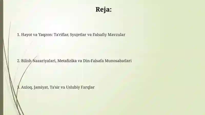 Ibn Tufayl va Ibn Sinoning “Xay ibn Yakzon o’g’li” risolasini qiysiy tahlil etish 2