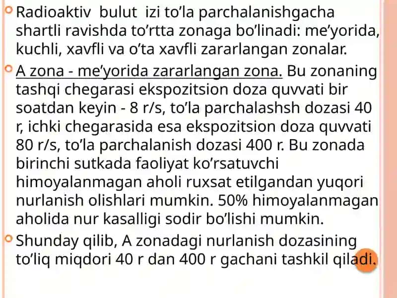 Favqulodda vaziyatni baholash.Radiatsion holat.Radiaktiv zararlanish manbaalari.Zonalar tavsifi 2