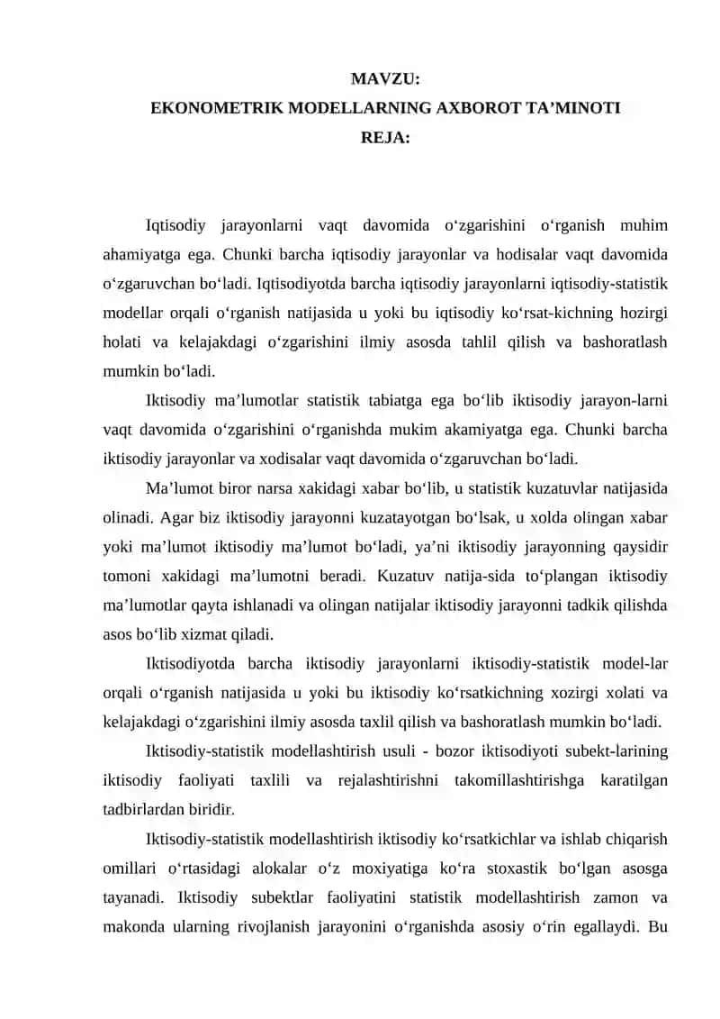 EKONOMETRIK MODELLARNING AXBOROT TA’MINOTI 2
