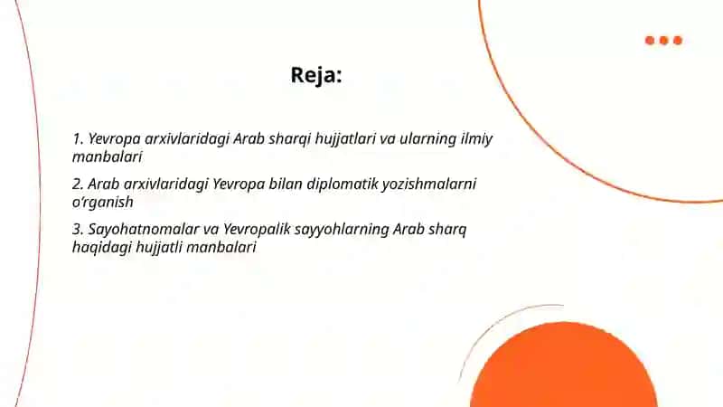 Yevropa va Arab sharq hujjatiga oid ilmiy manbalar 2