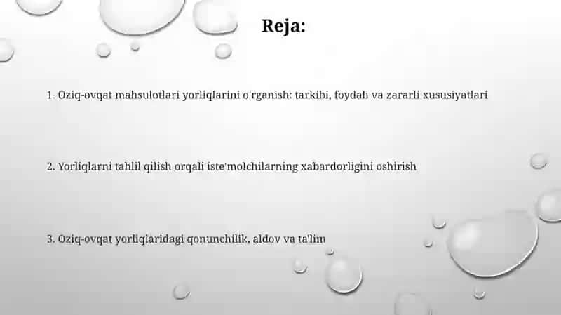 Oziq-ovqat mahsulotlarining tarkibi foydali va zararli xususiyatlarini yorliqlarini o‘rganish 2