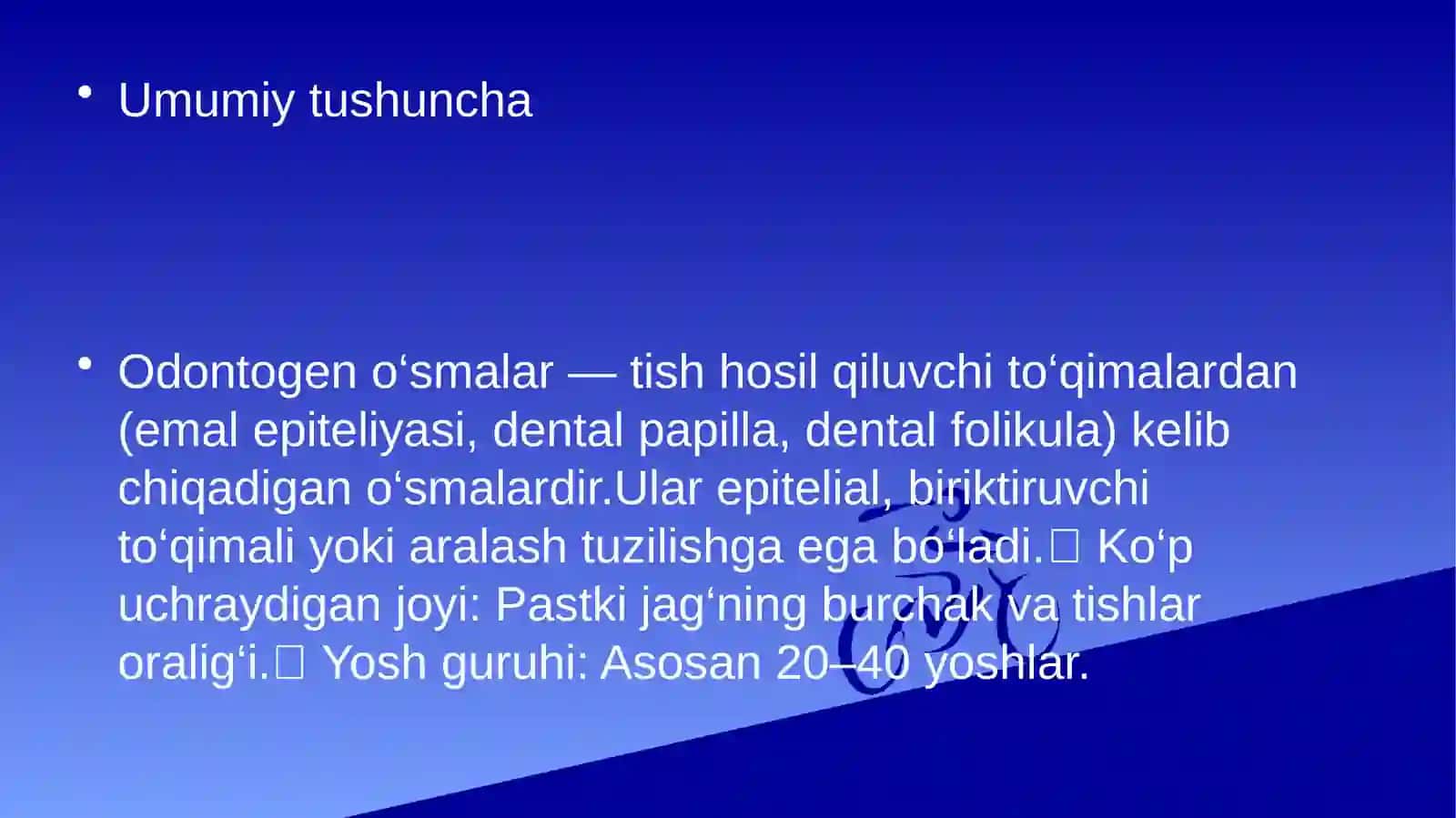 Odontogen osmalar ameloblastoma odontoma sementoma odontogen fibroma klinikasi tashxisi va davolash 2