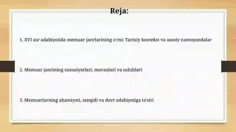 XVI asr adabiyotida memuar janrlarning o'rni 2