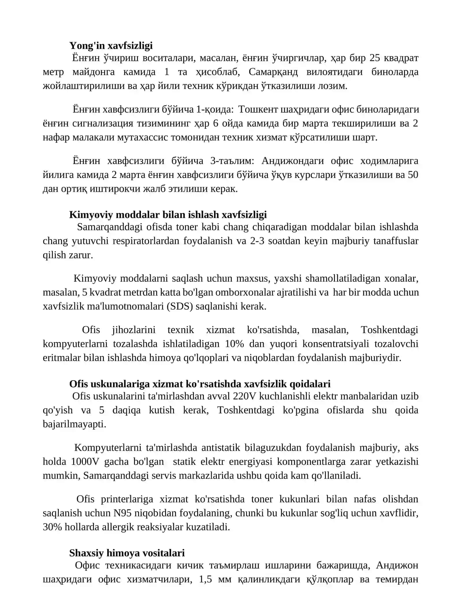 Офис жиҳозларига техник хизмат кўрсатишда хавфсизлик қоидалари ва эҳтиёт чораларига риоя қилиш 2