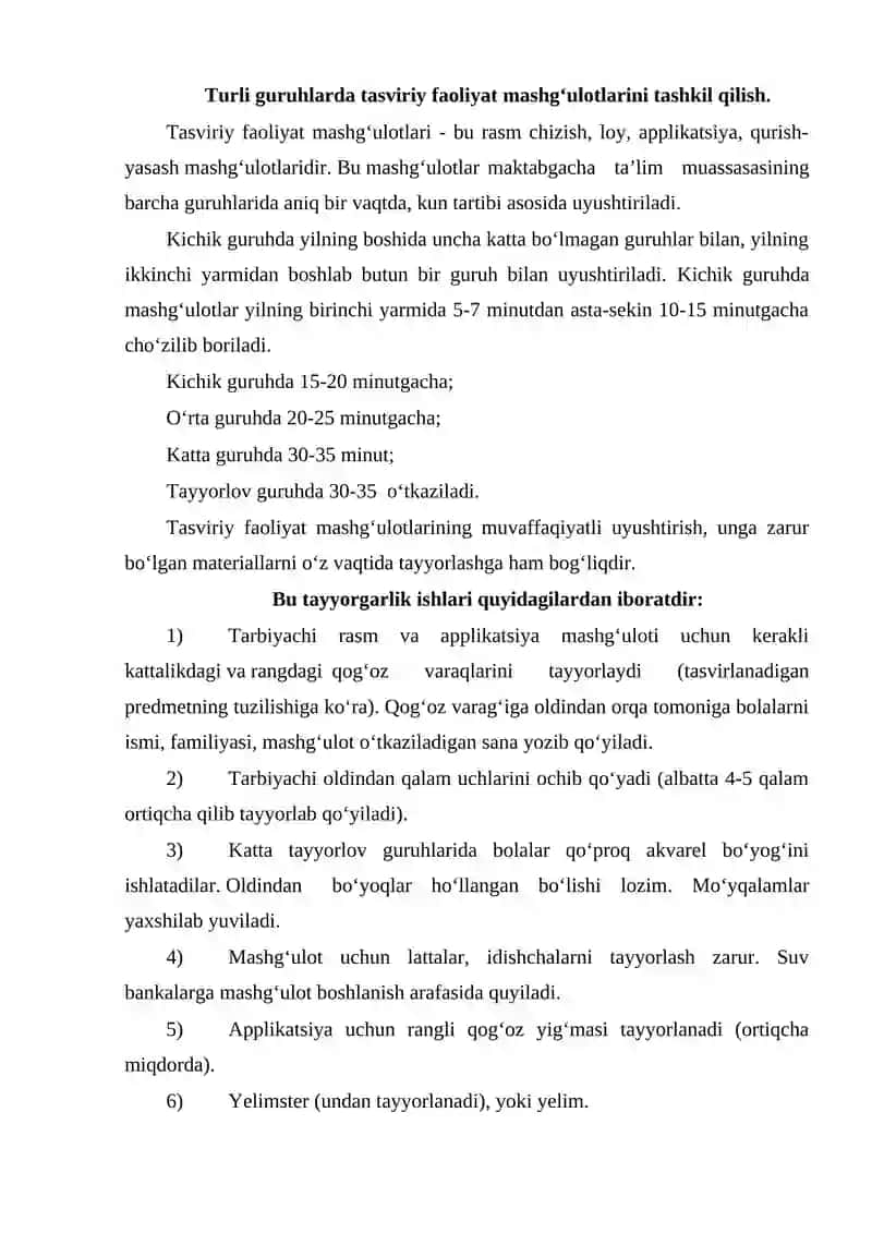 Tasviriy faoliyat mashg'ulotlari tashkil etish 2