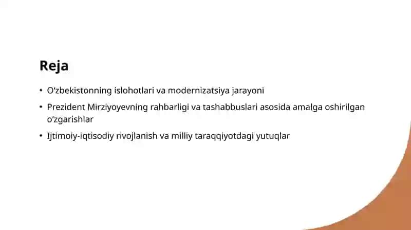 O‘zbekistonning islohotlari va modernizatsiya jarayoni 2