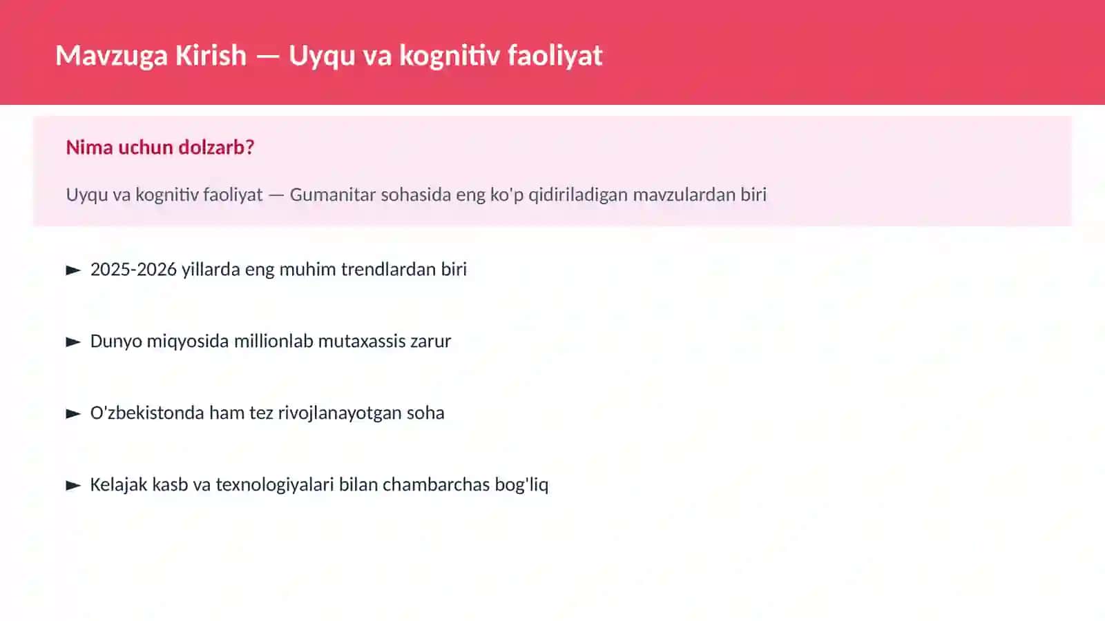 Uyqu va kognitiv faoliyat 2