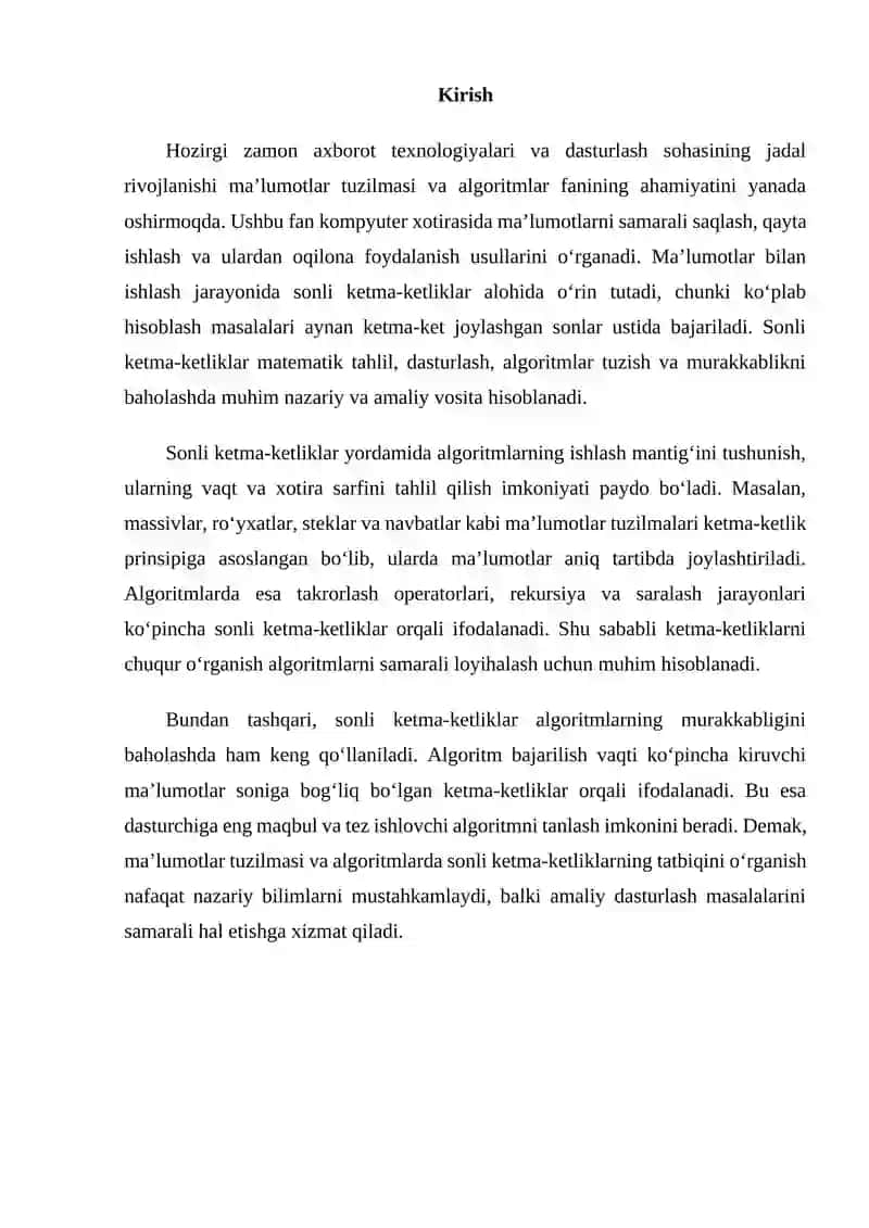 Ma’lumotlar tuzilmasi va algoritmlarda sonli ketma-ketliklarning tatbiqi 2