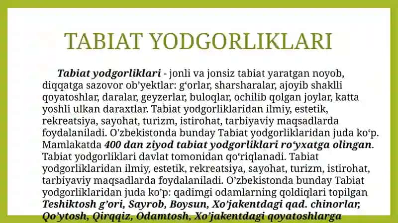 O’rta Osiyo hududidagi tabiat yodgorliklari 2