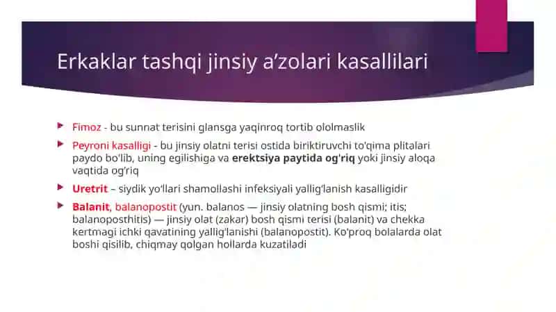 Ayollar va erkaklar reproduktivazolarikasalliklari sabablari, oldini olish choratad birlari 2