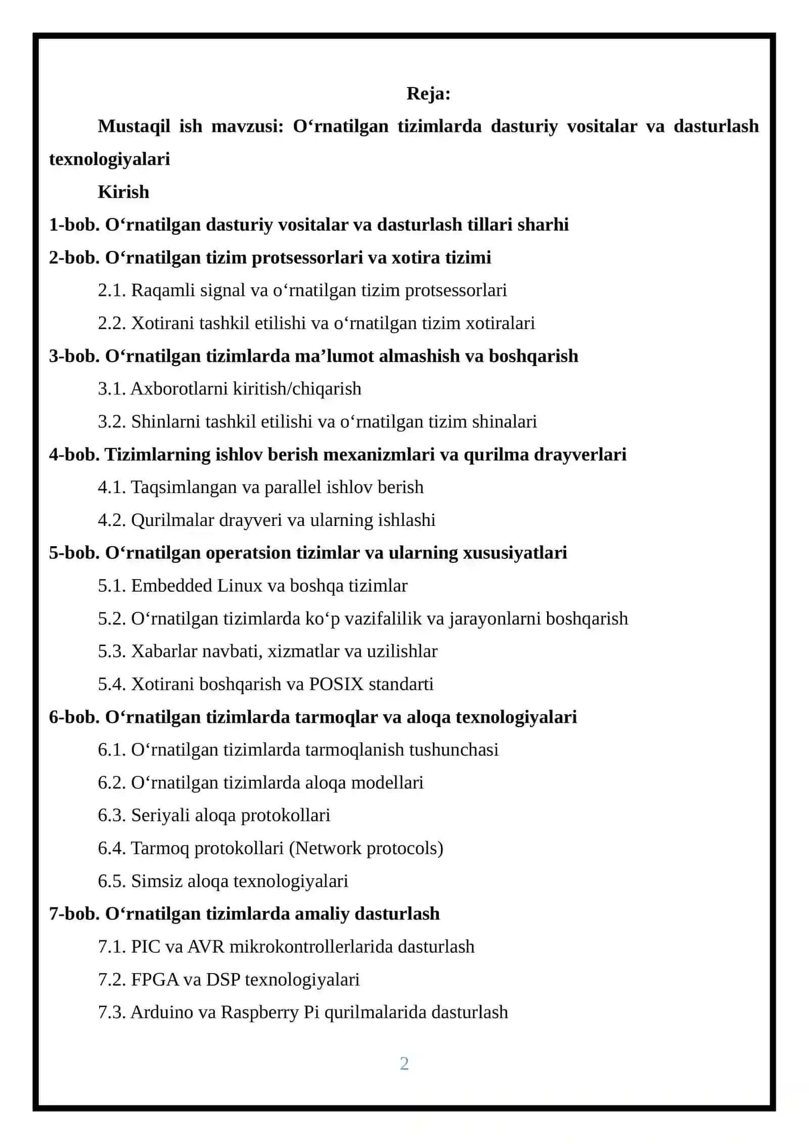 O‘RNATILGAN TIZIMLAR 2