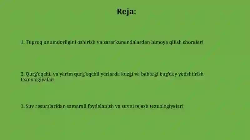 Lalmi yerlarda kuzgi va bahorgi bugʻdoy yetishtirish texnologiyasi 2