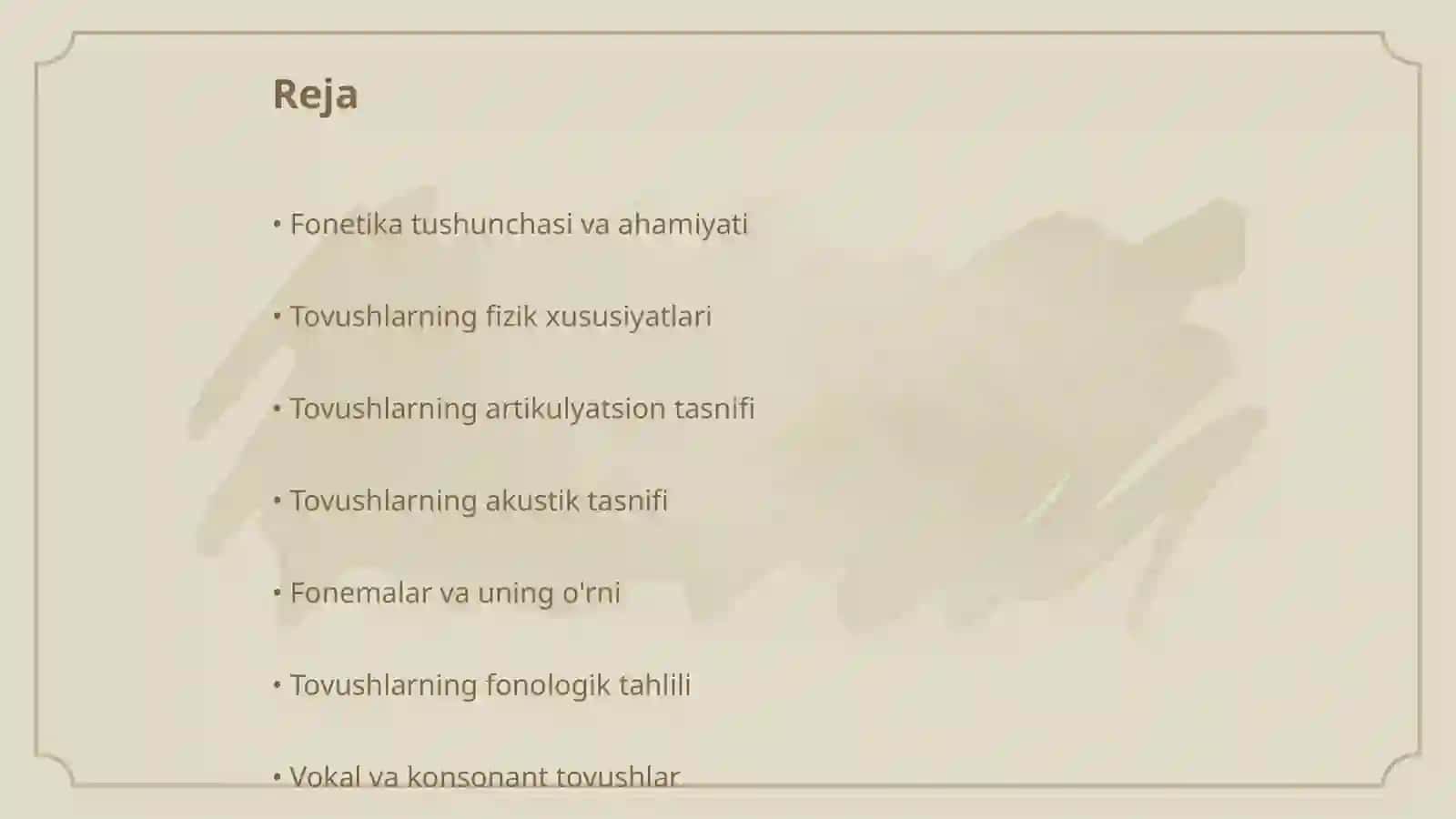 Fonetika: tovushlarning tasnifi 2