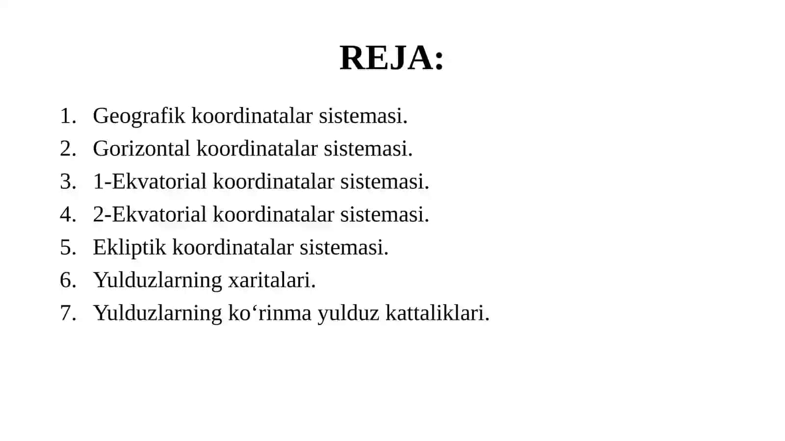 11-sinf Astronomiya dars ishlanma. Osmon koordinatalari 2