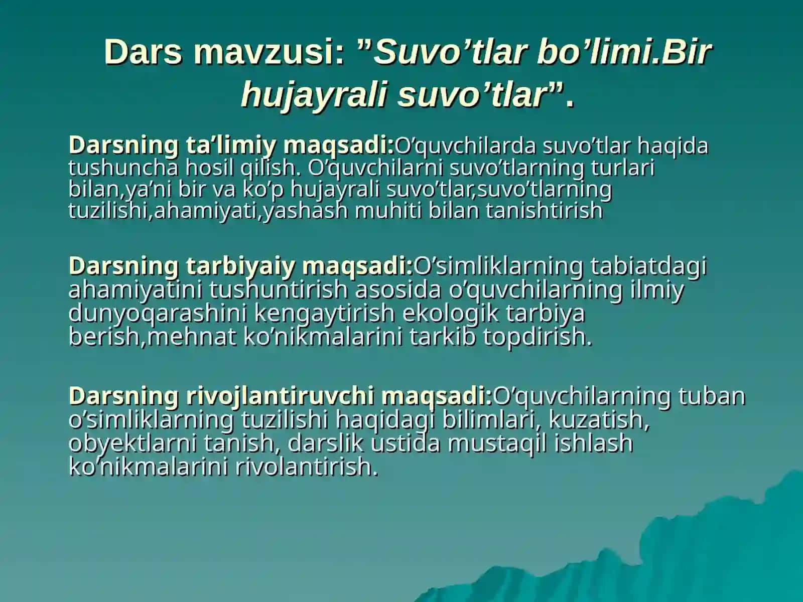 Jabborov Maqsudning Botanika fanidan tayyorlagan bir soatlik dars ishlanmasi 2