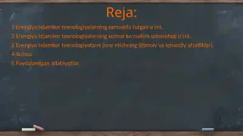 Energiya tejamkor zamonaviy texnologiyalar sanoat va xizmat koʻrsatish sohalarini rivojlantirishda tutgan oʻrni 2