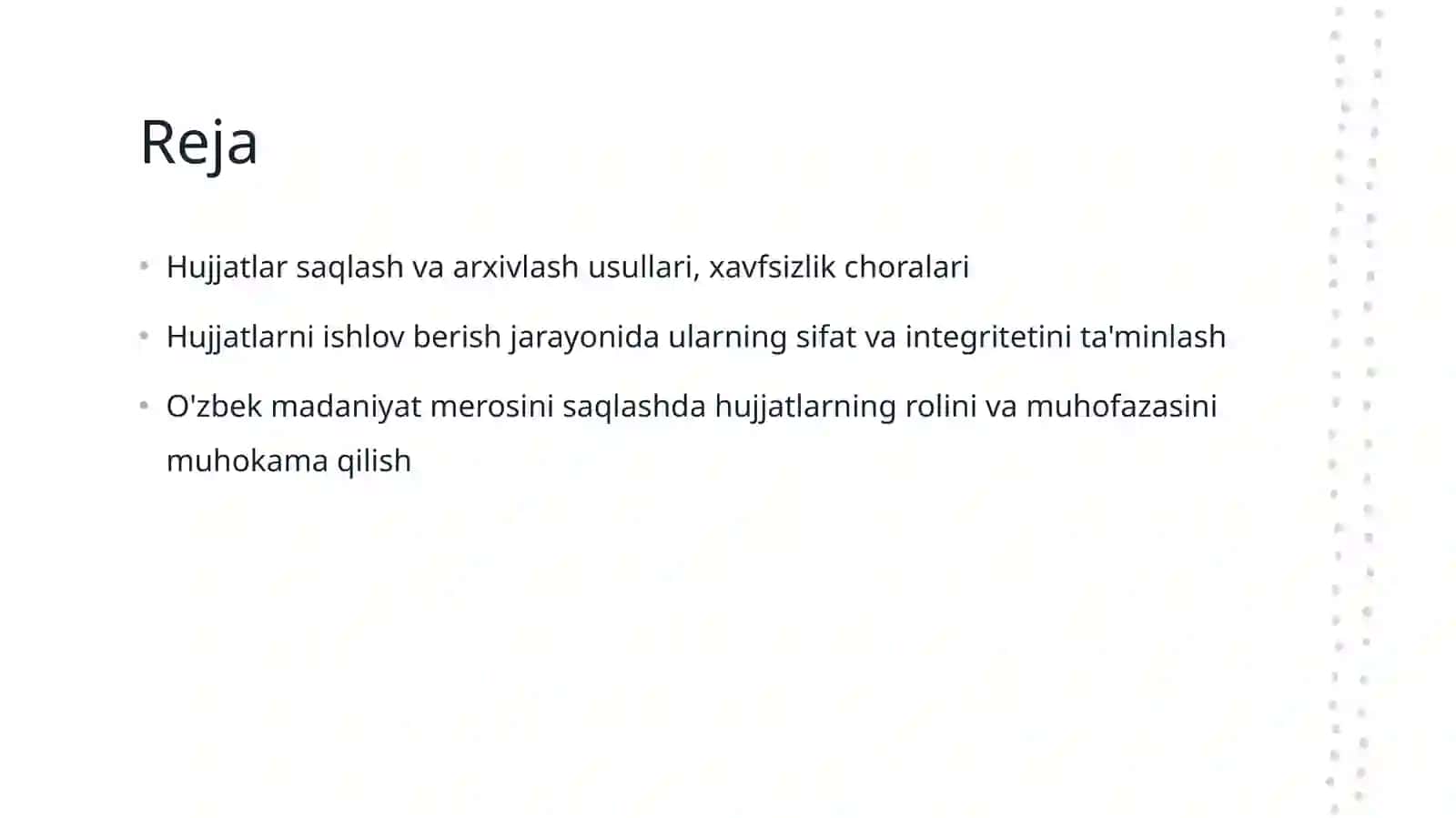 Hujjatlar foydalanish Hujjatlarga ishlov berish jarayonlarida ularni saqlovini ta'minlash 2