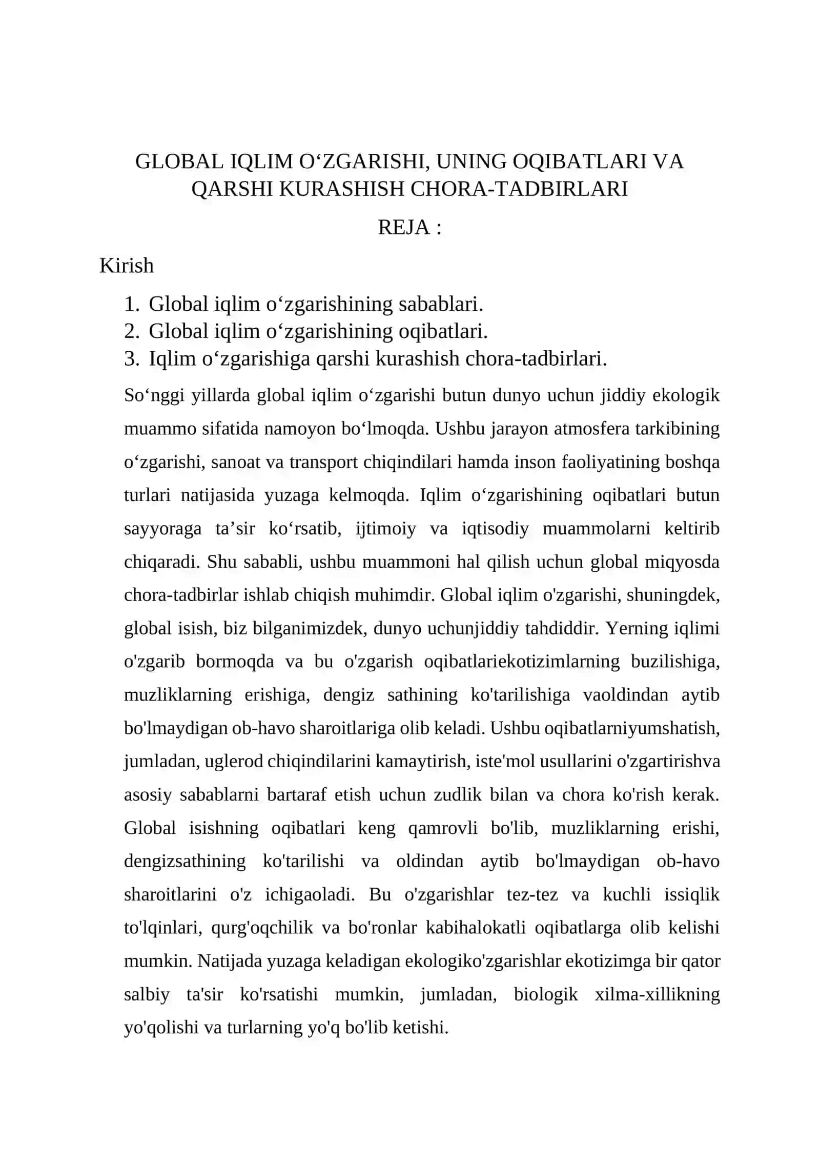 EKOLOGIYA VA ATROF-MUHIT MUHOFAZASI REFERATI 2