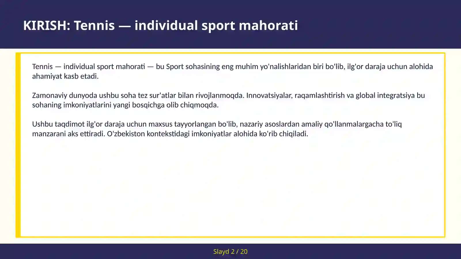 Tennis — individual sport mahorati 2