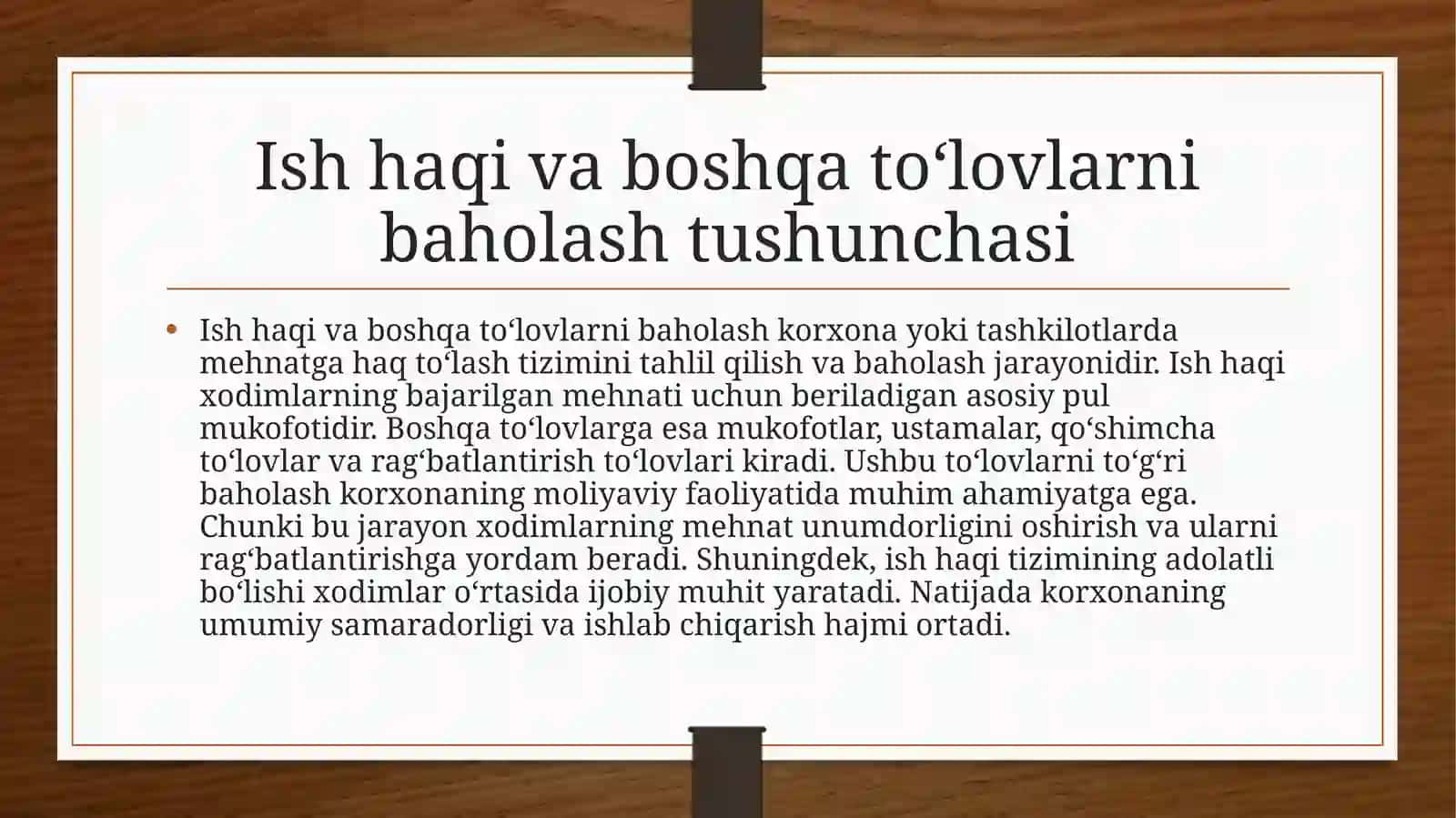 Ish haqi va boshqa to'lovlarini baholash 2