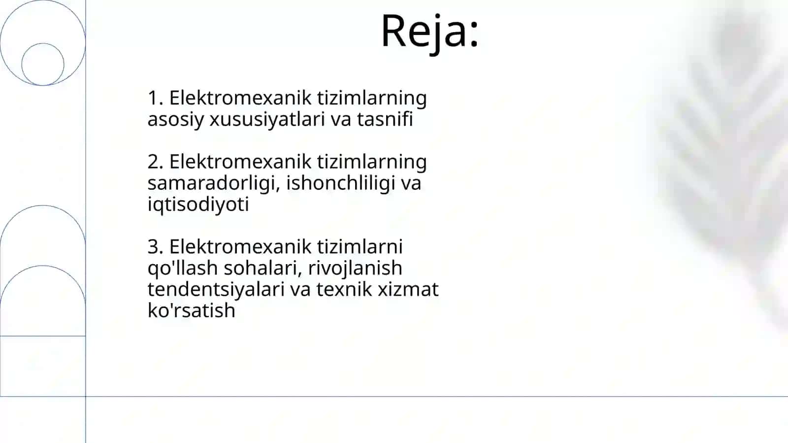 Turli elektromexanik sistemalarning nisbiy xarakteristikasi 2