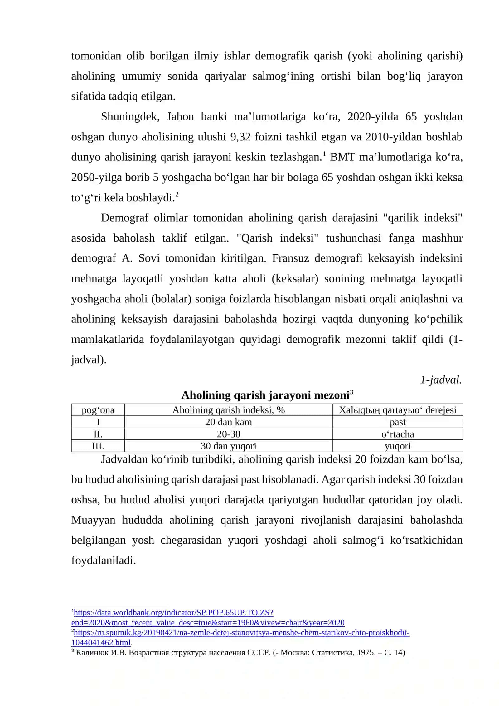 Dunyo aholisining qarishi muammolari va uning hududiy xususiyatlari 2
