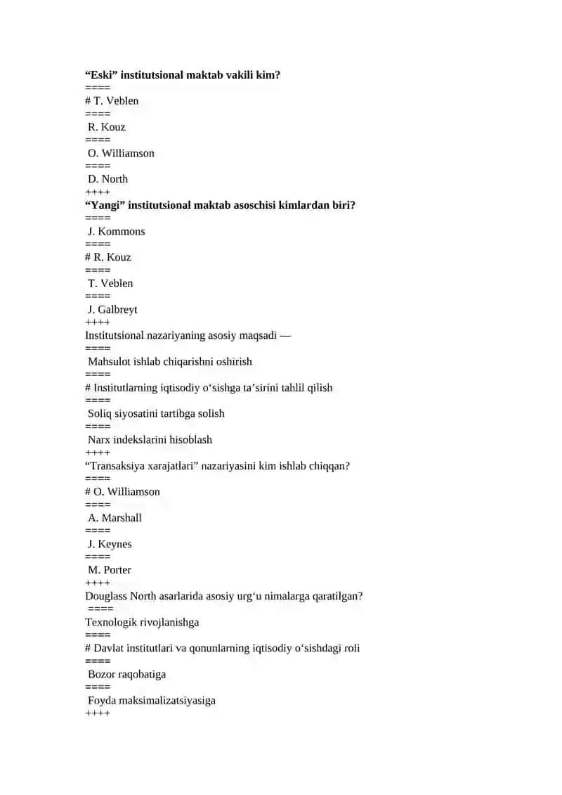 Intutsional iqtisodiyot yakuniy test savollari javoblari bilan 2