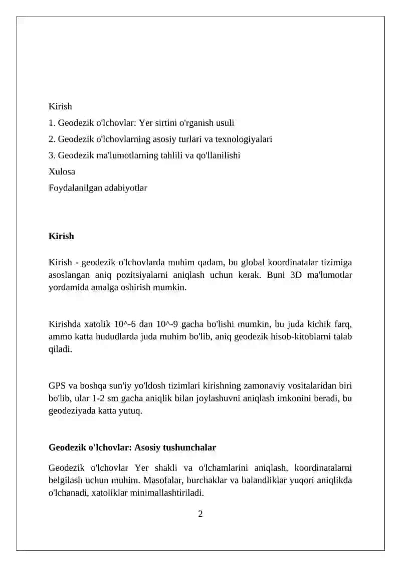 Geodezik oʻlchovlar orqali yer yuzasini tahlil qilish 2